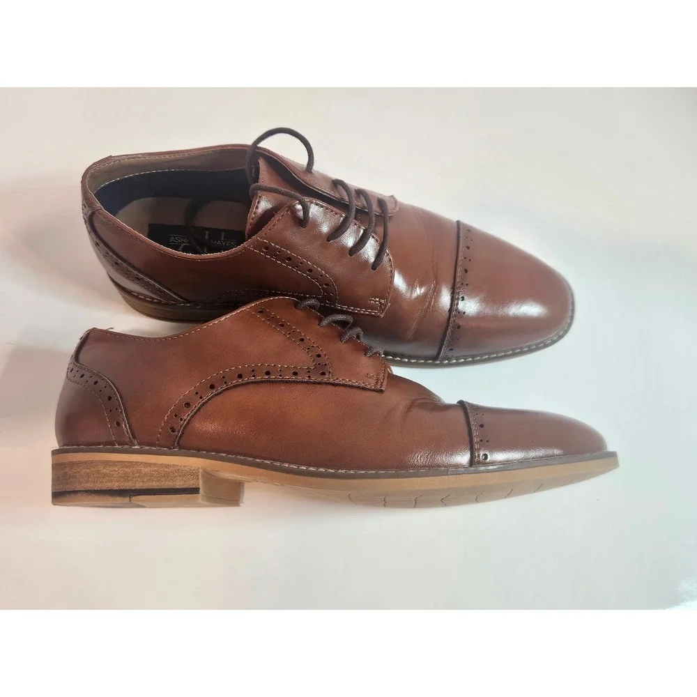 Ashford Hayes Mens Oxford Shoes Brown Cap Toe Brogue Dress Shoes Size 9